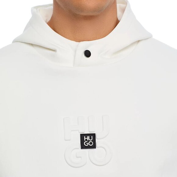 Hugo Boss Men's Long Sleeve HUGO Debostaco Oversized Hoodie Raised Logo Natural - Picture 2 of 5